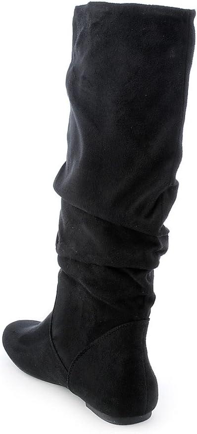imageSoda Womens Zuluu Slouchy Faux Leather Knee HIgh Flats BootsBlack