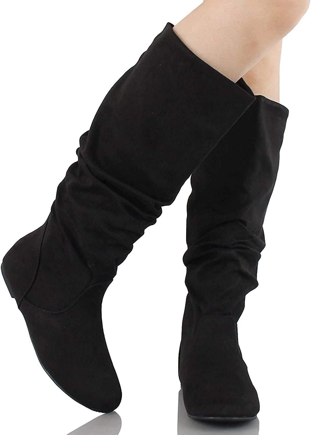 imageSoda Womens Zuluu Slouchy Faux Leather Knee HIgh Flats BootsBlack Imsu
