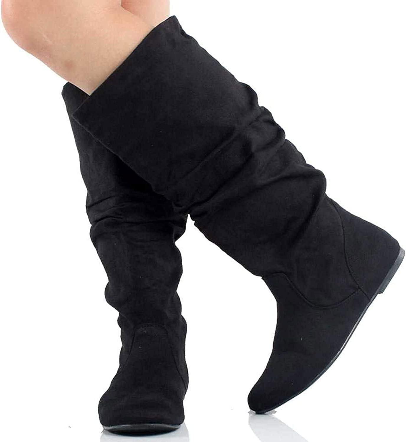 imageSoda Womens Zuluu Slouchy Faux Leather Knee HIgh Flats BootsBlack Suede