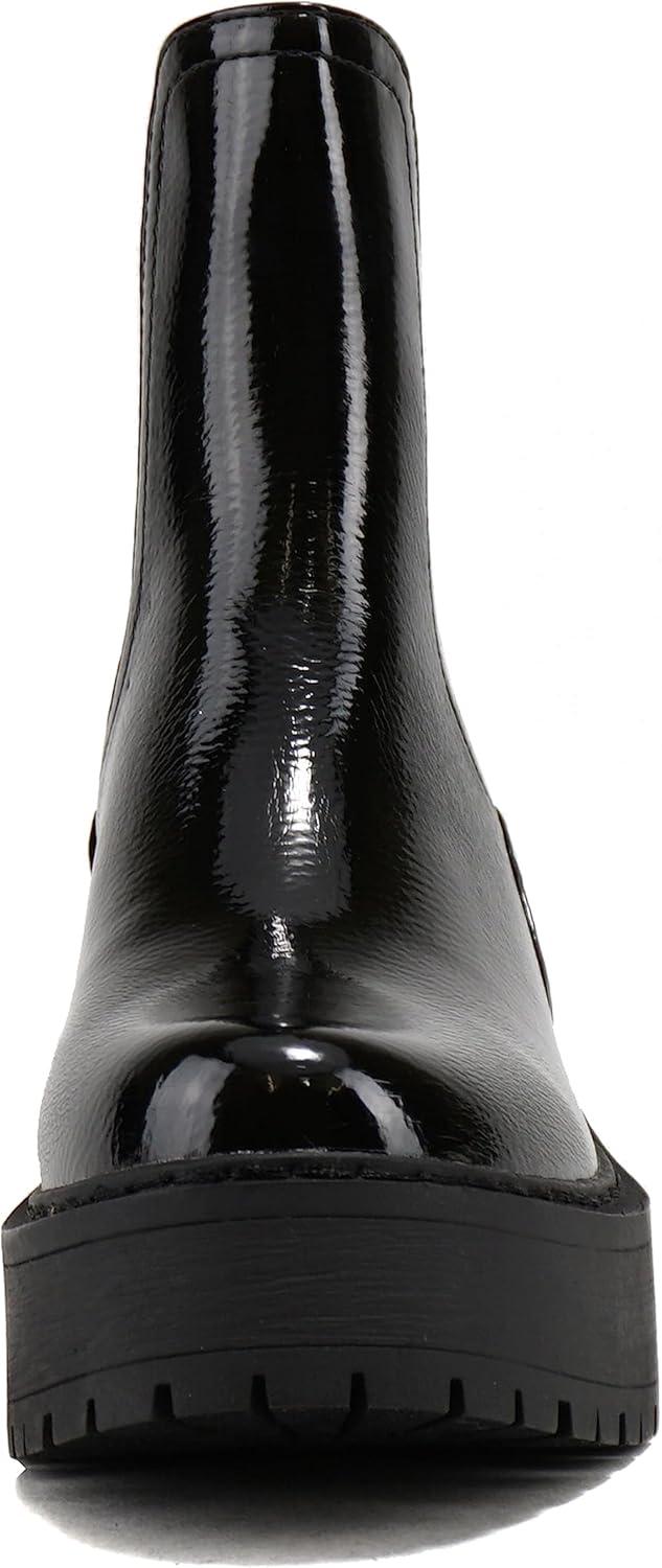 imageSoda YOSSI  Womens Chelsea Chunky Lug Sole Mid Heel Ankle Bootie Double ElasticBlack Patent