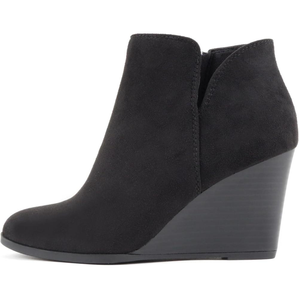 imageSoda Ability  Mid Ankle Bootie wSplit Shaft and Zipper Stacked Wedge HeelBlack Imsu
