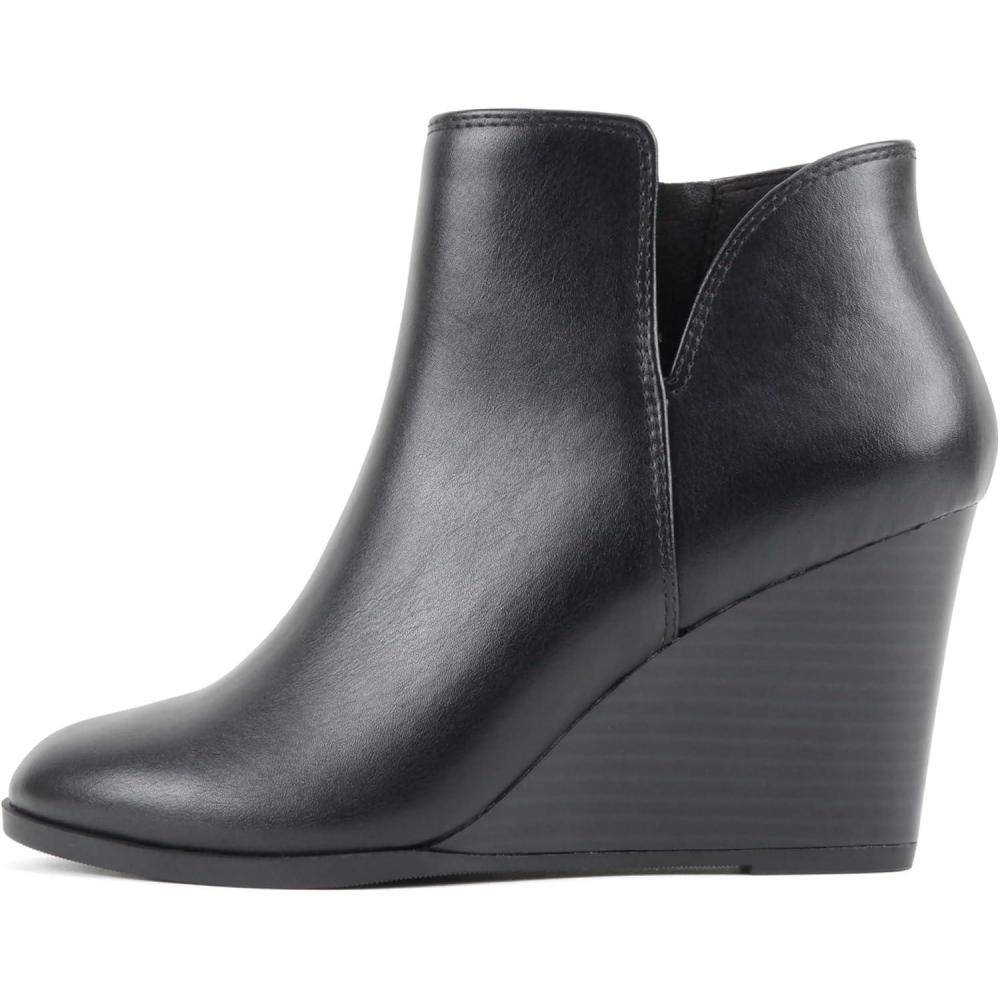 imageSoda Ability  Mid Ankle Bootie wSplit Shaft and Zipper Stacked Wedge HeelBlack Pu