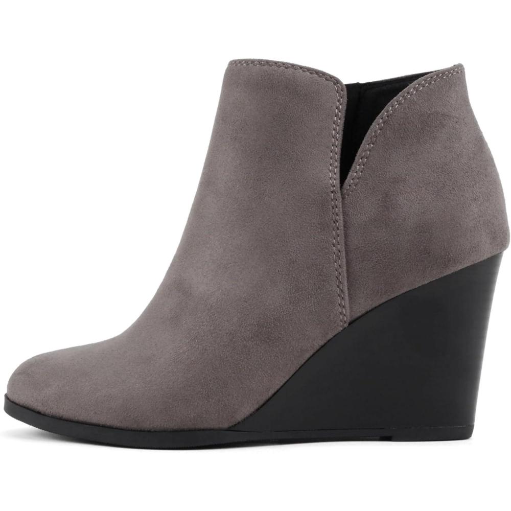imageSoda Ability  Mid Ankle Bootie wSplit Shaft and Zipper Stacked Wedge HeelCharcoal Imsu