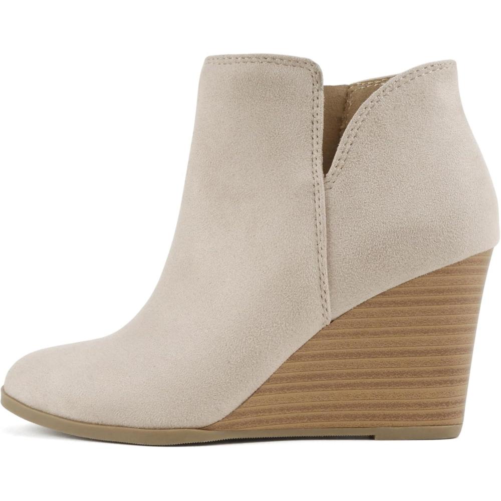 imageSoda Ability  Mid Ankle Bootie wSplit Shaft and Zipper Stacked Wedge HeelClay