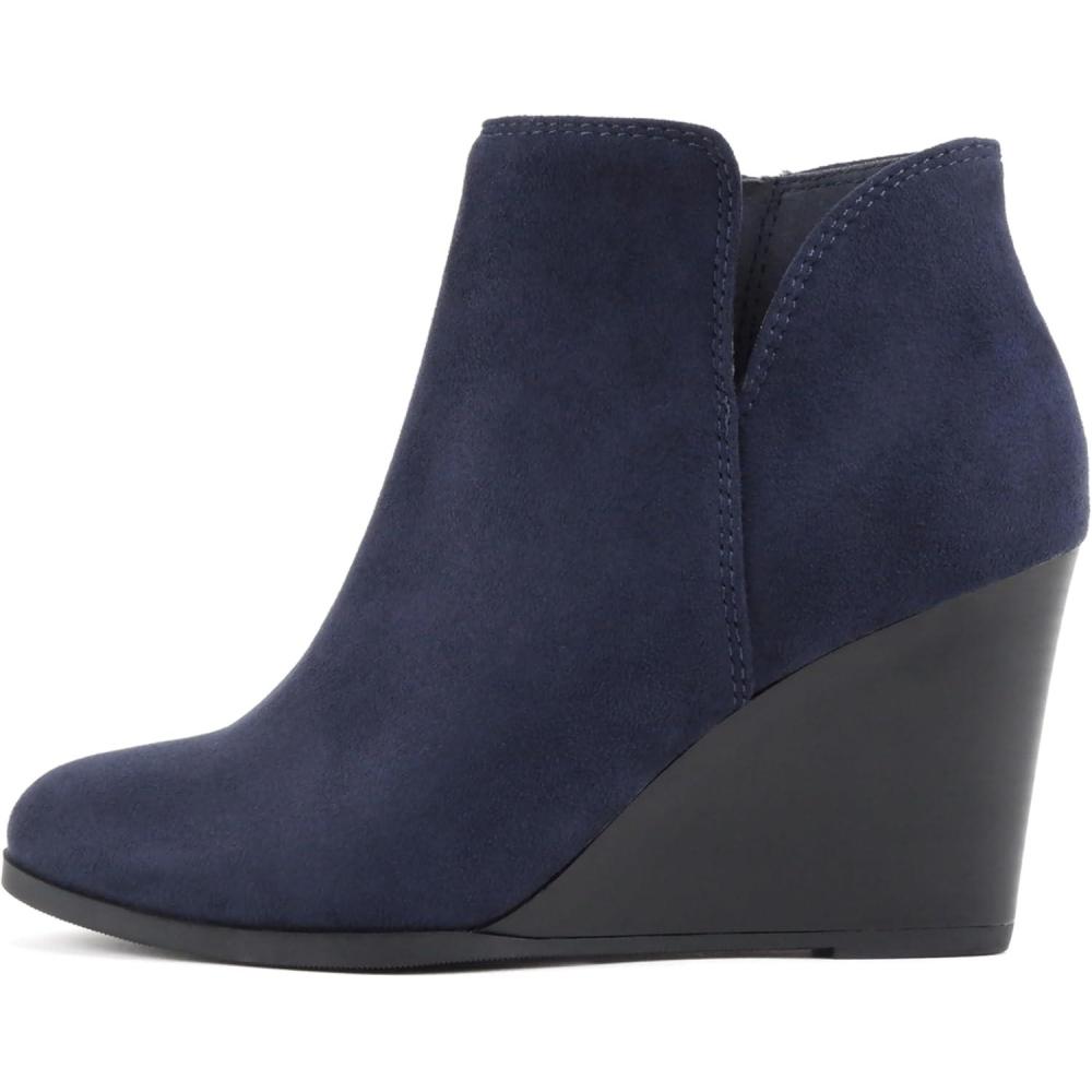 imageSoda Ability  Mid Ankle Bootie wSplit Shaft and Zipper Stacked Wedge HeelNavy Imsu