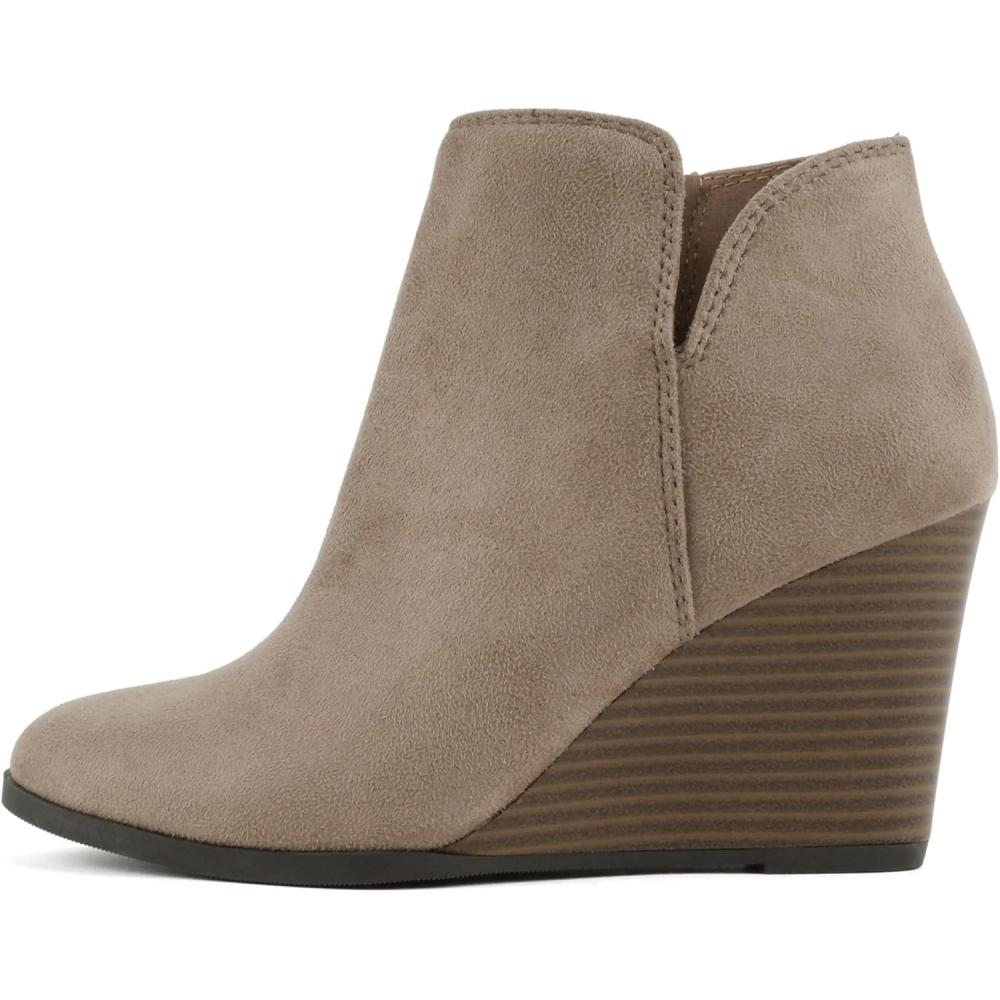 imageSoda Ability  Mid Ankle Bootie wSplit Shaft and Zipper Stacked Wedge HeelWtaupe Imsu