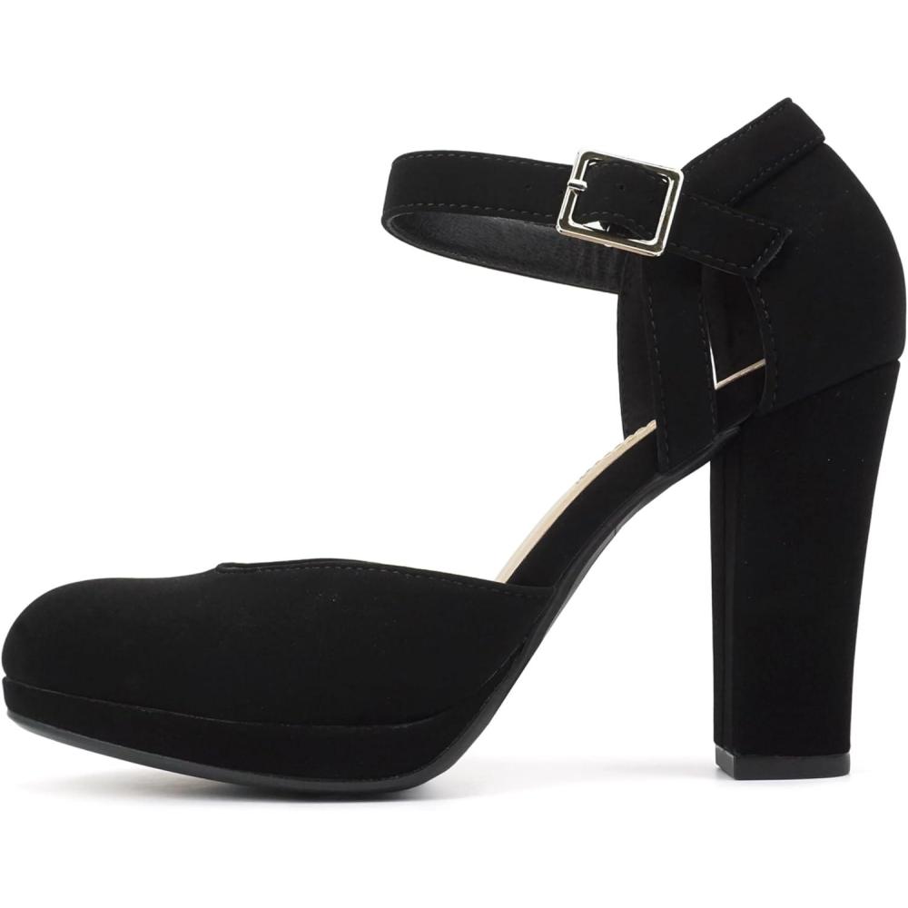 imageSoda Ayden  Women Mary Jane Ankle Strap Cushion High Heel Pump ShoeBlack Nbpu T
