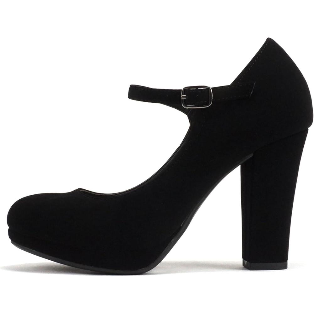 imageSoda Ayden  Women Mary Jane Ankle Strap Cushion High Heel Pump ShoeBlack Nubuck