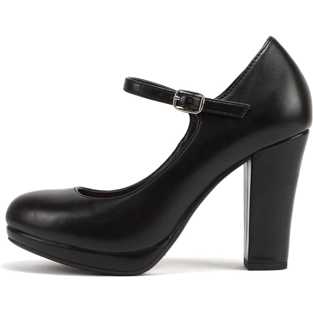 imageSoda Ayden  Women Mary Jane Ankle Strap Cushion High Heel Pump ShoeBlack Pu
