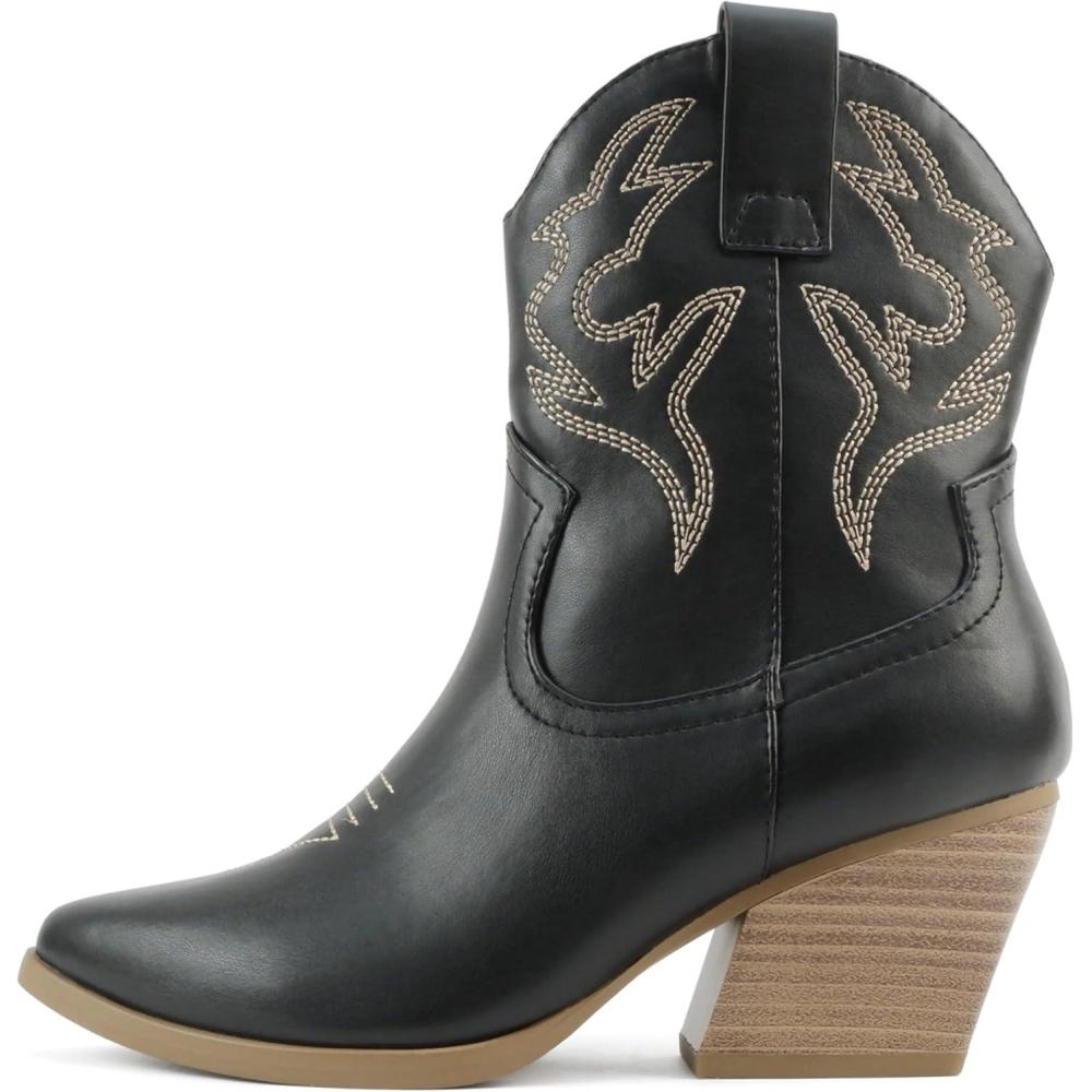 imageSoda BLAZING  Women Western Bootie Pointe Toe with Low Heel Wide Fit AvailableBlack Pu