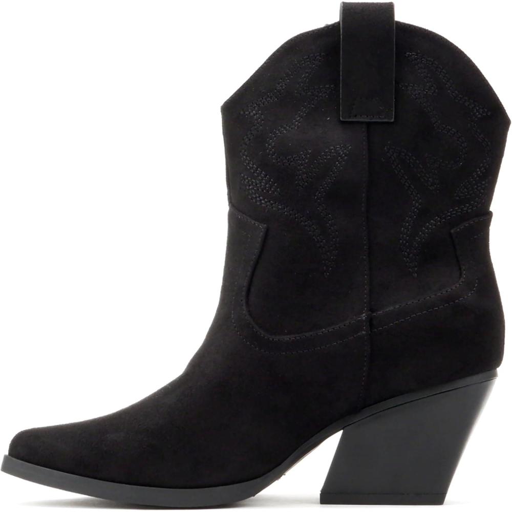 imageSoda BLAZING  Women Western Bootie Pointe Toe with Low Heel Wide Fit AvailableBlack Suede