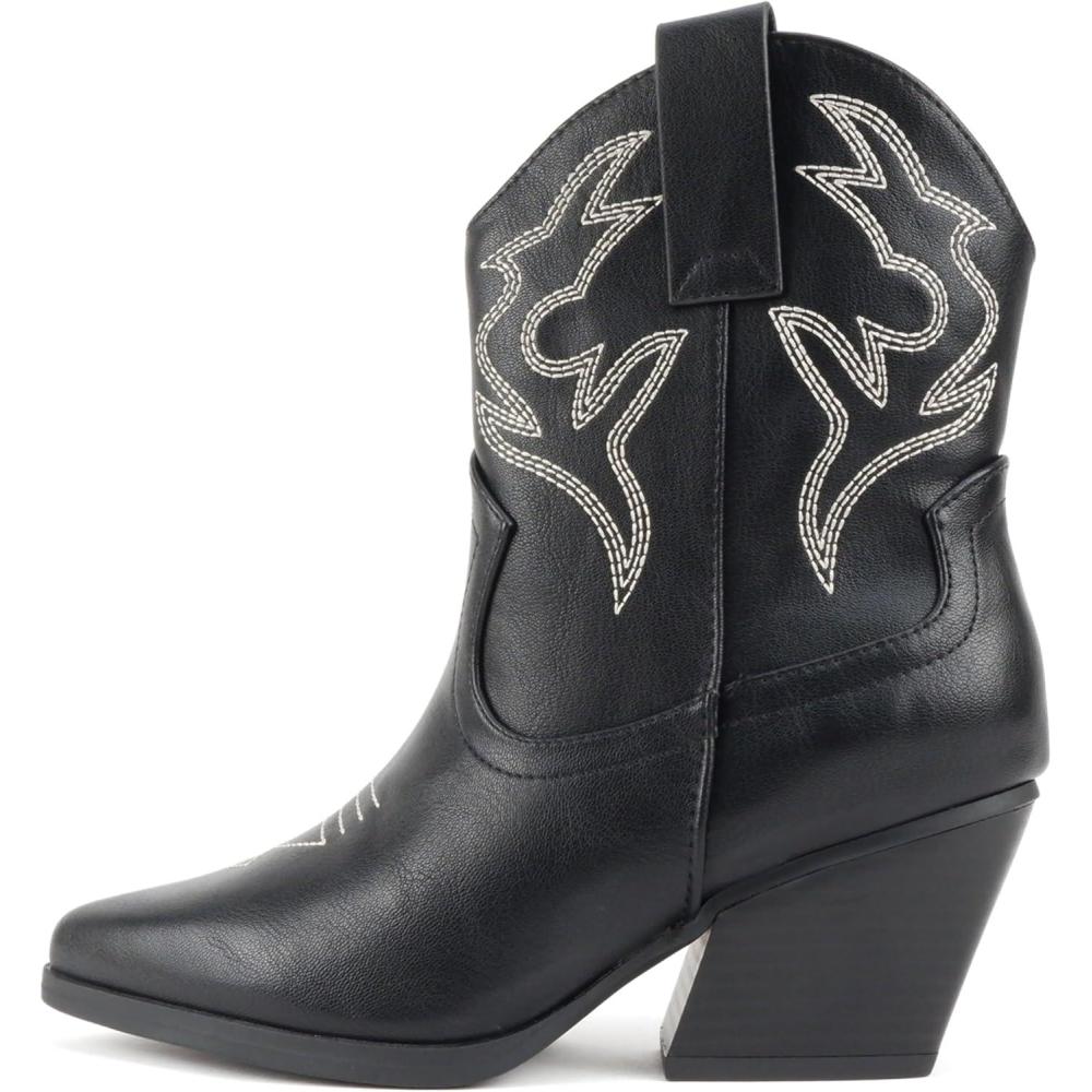 imageSoda BLAZING  Women Western Bootie Pointe Toe with Low Heel Wide Fit AvailableBlackOff White Stitch