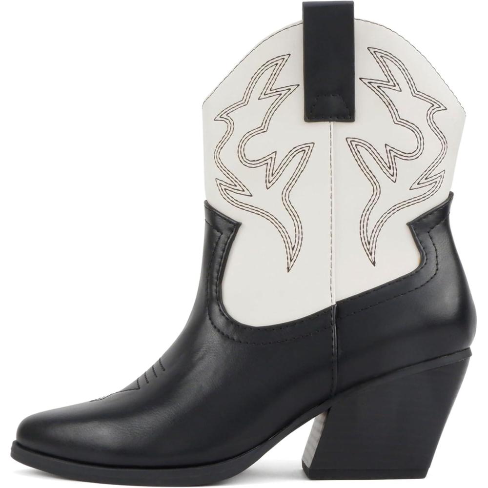 imageSoda BLAZING  Women Western Bootie Pointe Toe with Low Heel Wide Fit AvailableBlackWhite Pu