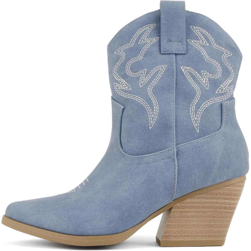 imageSoda BLAZING  Women Western Bootie Pointe Toe with Low Heel Wide Fit AvailableBlue Denim Nubuck