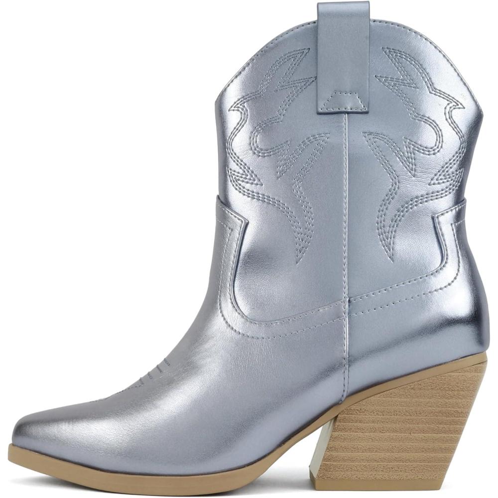 imageSoda BLAZING  Women Western Bootie Pointe Toe with Low Heel Wide Fit AvailableBlue Metallic Pu