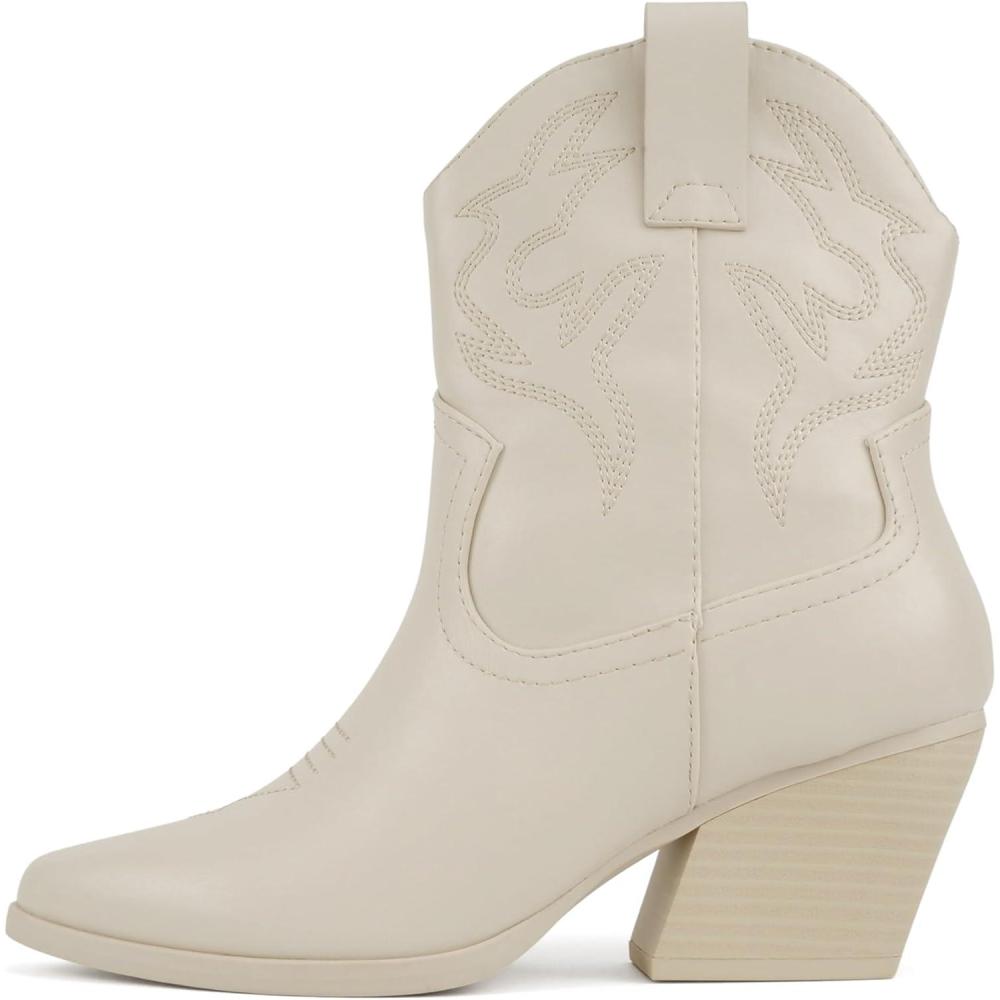 imageSoda BLAZING  Women Western Bootie Pointe Toe with Low Heel Wide Fit AvailableBone Pu