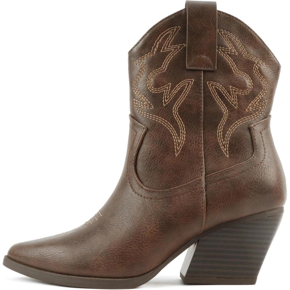 imageSoda BLAZING  Women Western Bootie Pointe Toe with Low Heel Wide Fit AvailableBrown Pu