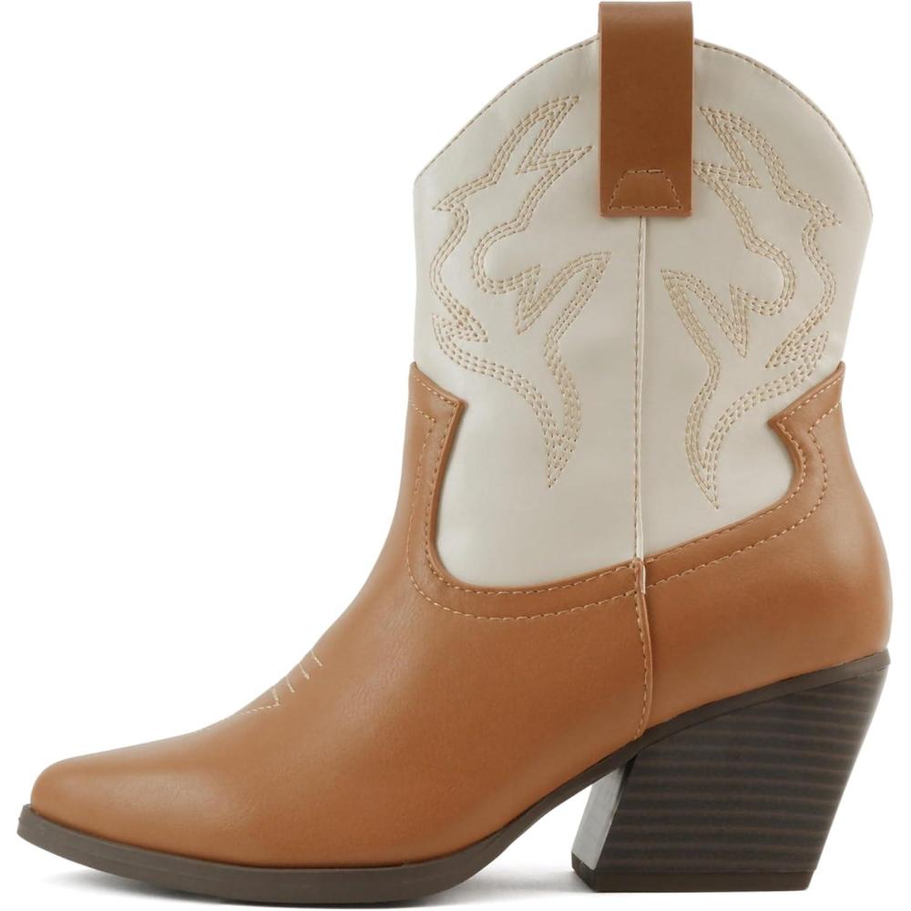 imageSoda BLAZING  Women Western Bootie Pointe Toe with Low Heel Wide Fit AvailableDark BlondBone Pu