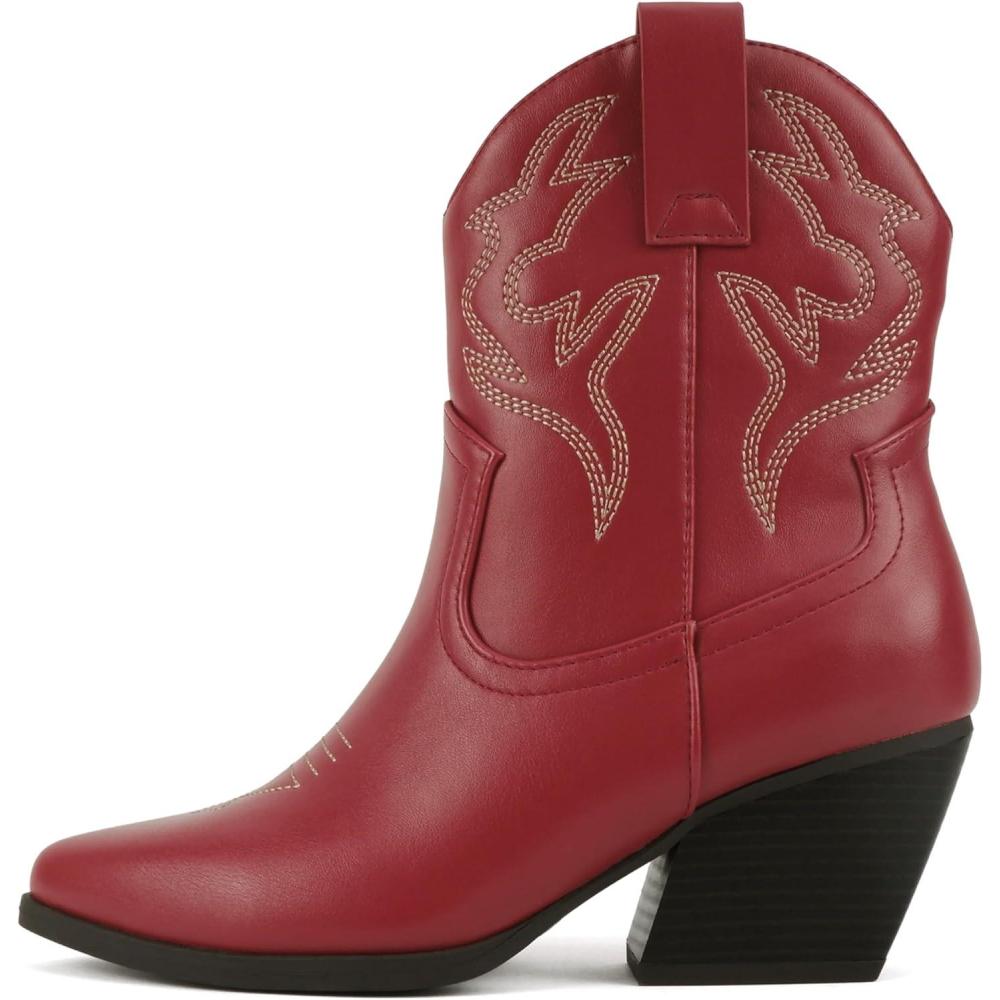 imageSoda BLAZING  Women Western Bootie Pointe Toe with Low Heel Wide Fit AvailableFire Red Pu