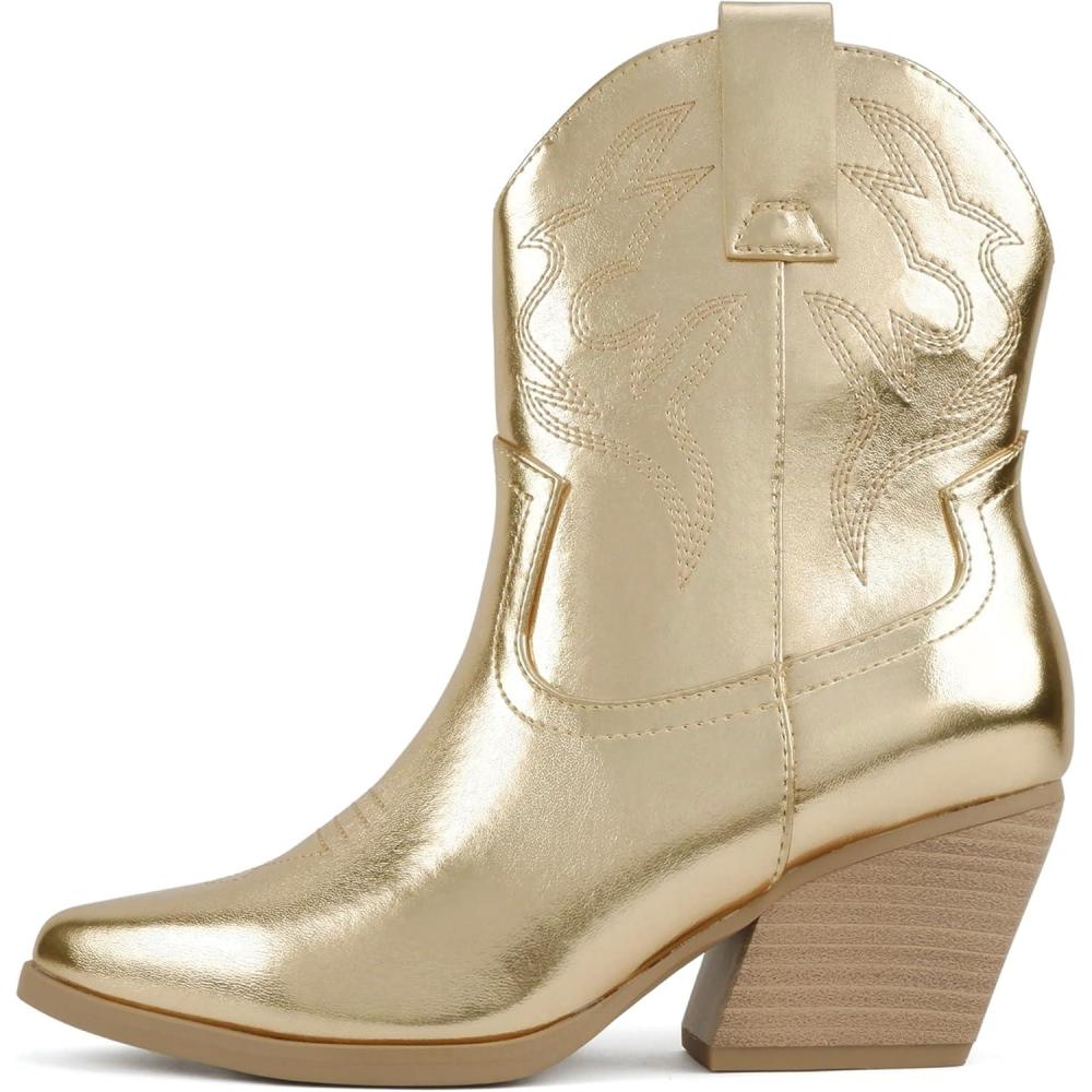 imageSoda BLAZING  Women Western Bootie Pointe Toe with Low Heel Wide Fit AvailableLtgold Metallic