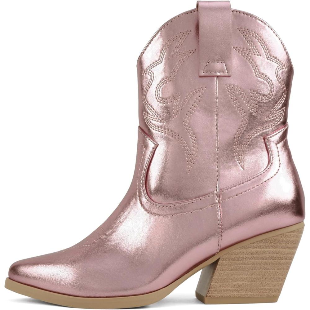 imageSoda BLAZING  Women Western Bootie Pointe Toe with Low Heel Wide Fit AvailablePink Metallic