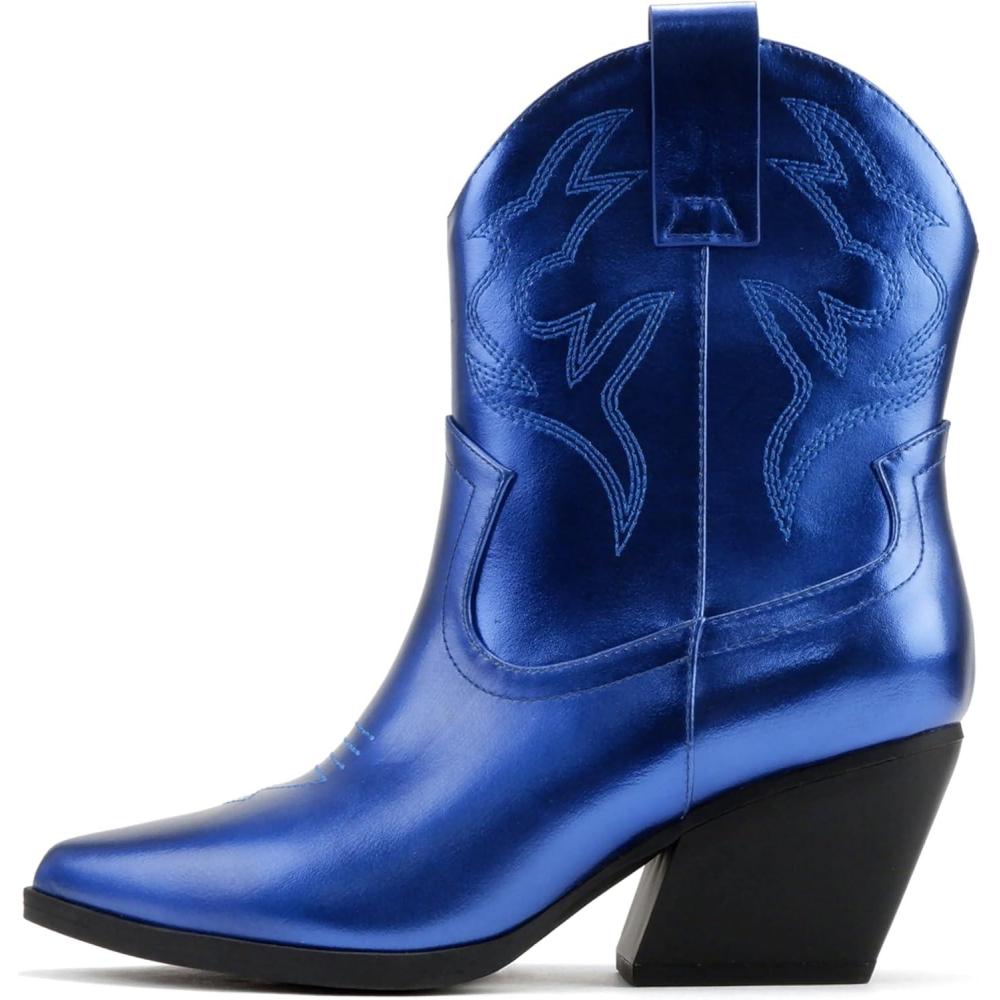 imageSoda BLAZING  Women Western Bootie Pointe Toe with Low Heel Wide Fit AvailableRoyal Blue Metallic