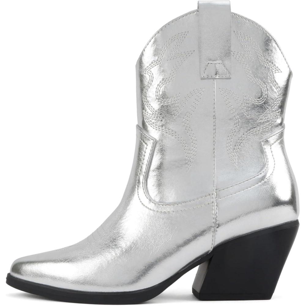 imageSoda BLAZING  Women Western Bootie Pointe Toe with Low Heel Wide Fit AvailableSilver Metallic Pu