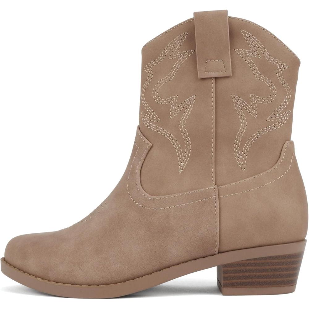imageSoda BLAZING2  Little KidsChildrenGirls Stitched Pointed Toe Low Heel High Top Ankle Shaft Western Boot BootieTaupe Nubuck