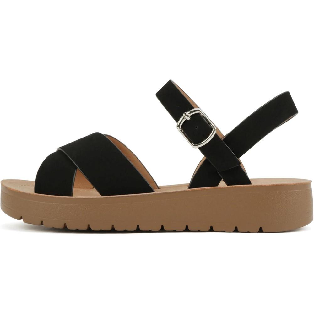 imageSoda CHESTER  Women Flat Sandals Flatform Ankle Buckle Criss Cross Band Straps Sandals ShoesBlack