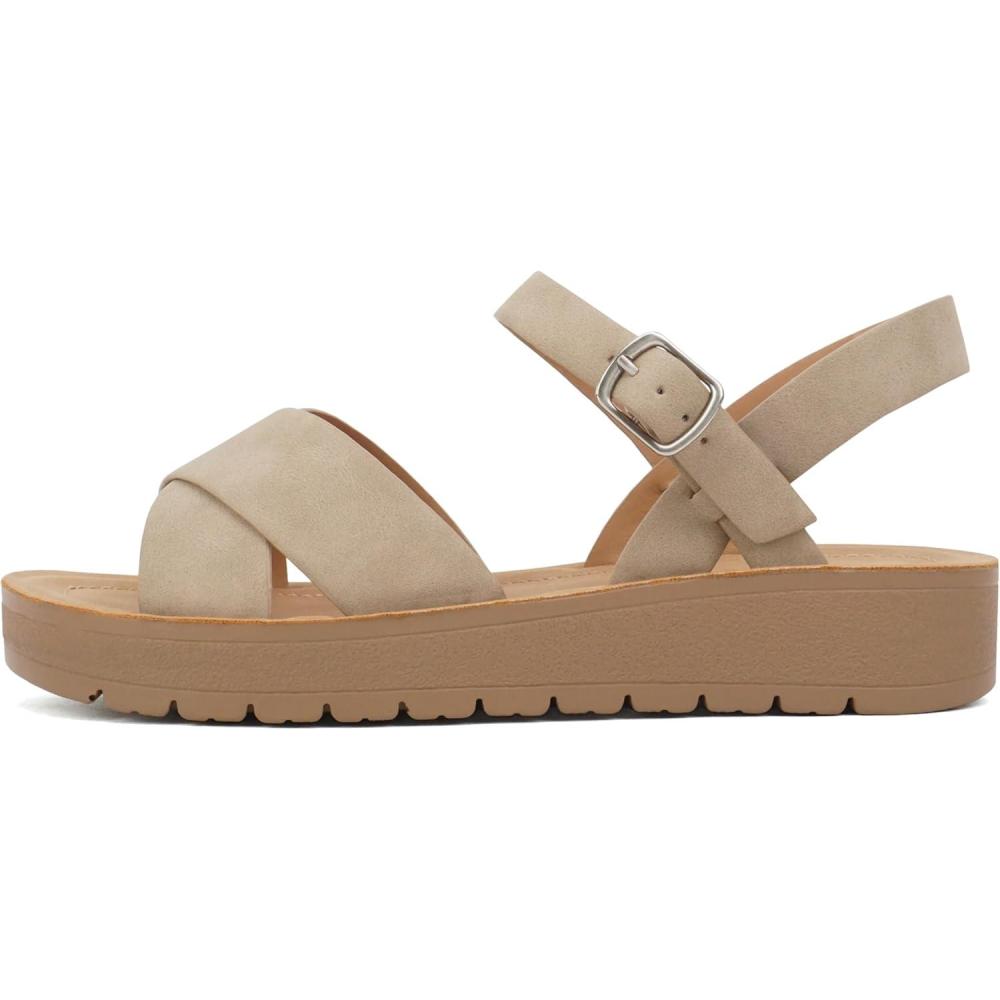 imageSoda CHESTER  Women Flat Sandals Flatform Ankle Buckle Criss Cross Band Straps Sandals ShoesDark Natural