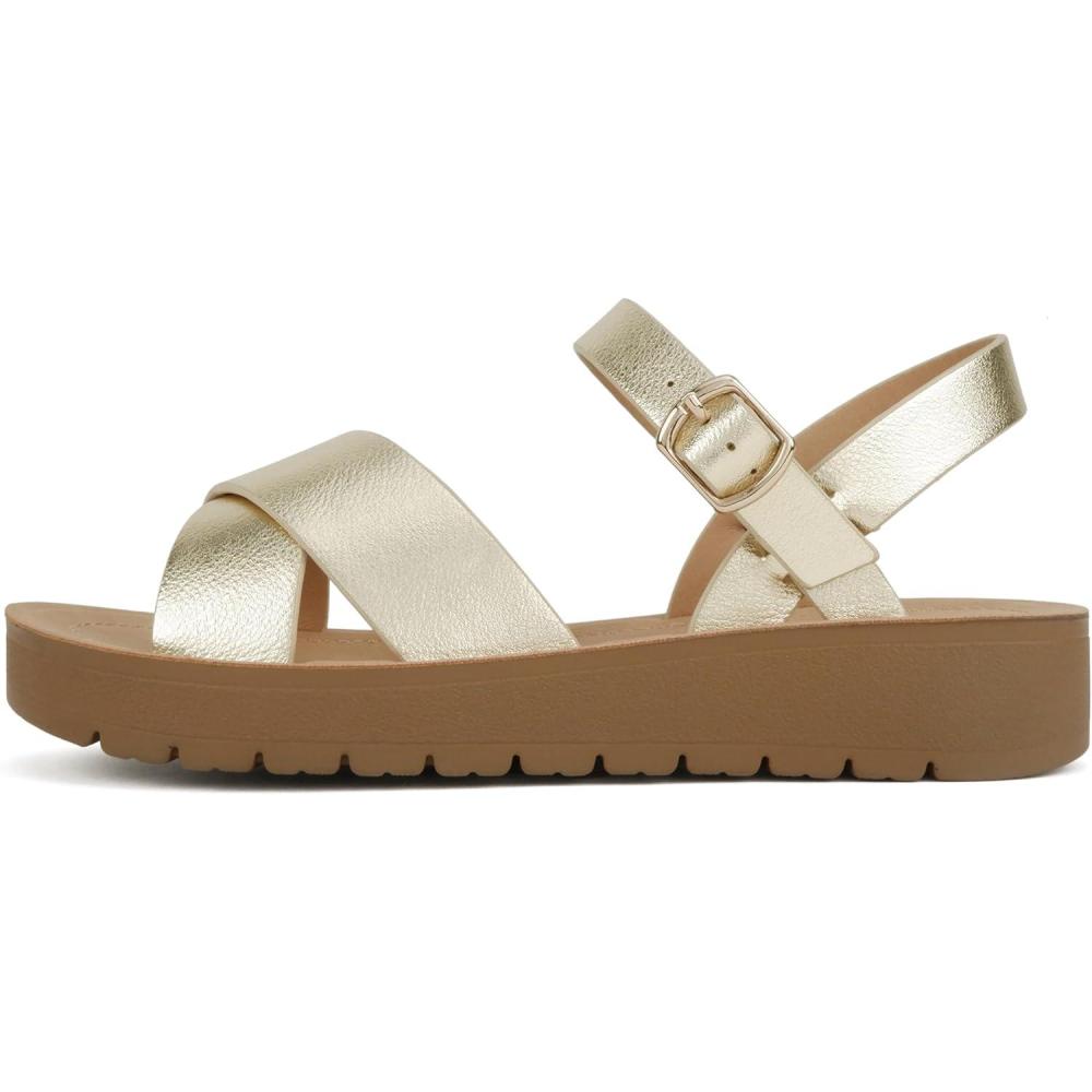 imageSoda CHESTER  Women Flat Sandals Flatform Ankle Buckle Criss Cross Band Straps Sandals ShoesGold