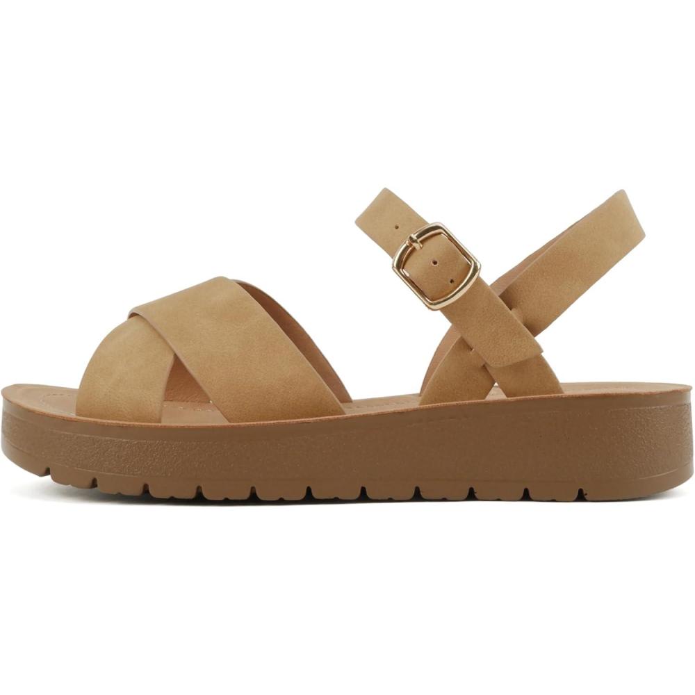 imageSoda CHESTER  Women Flat Sandals Flatform Ankle Buckle Criss Cross Band Straps Sandals ShoesNatural