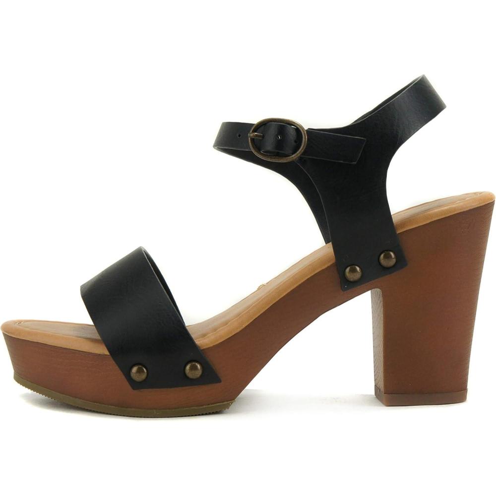 imageSoda CHIVAS  Womens Bold Buckles Studded Wedge SandalBlack Ts