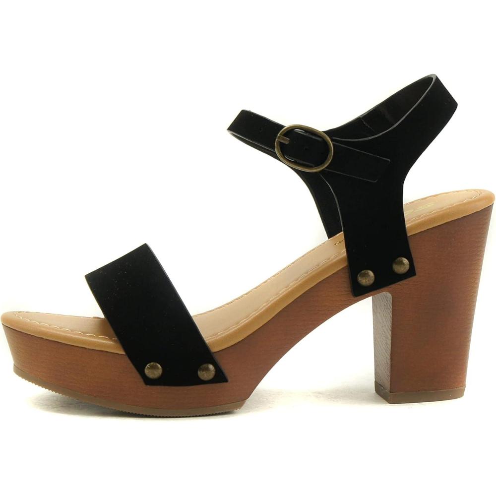 imageSoda CHIVAS  Womens Bold Buckles Studded Wedge SandalBlk Nbpu