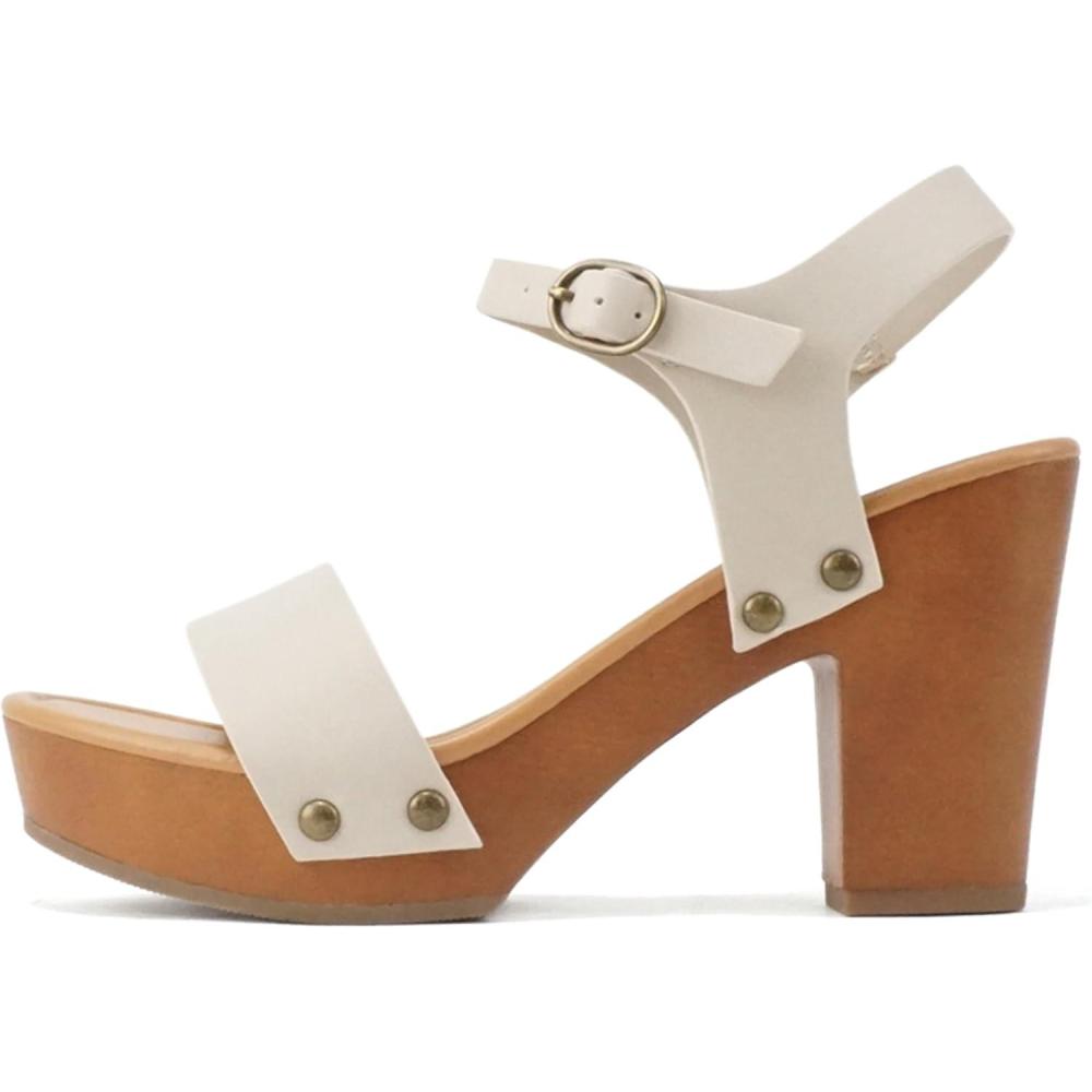 imageSoda CHIVAS  Womens Bold Buckles Studded Wedge SandalDark Nude Pu