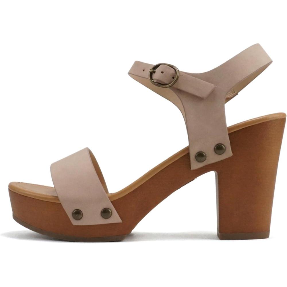 imageSoda CHIVAS  Womens Bold Buckles Studded Wedge SandalDusty Mauve