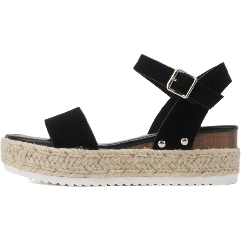 imageSoda CLIP  Women Open Toe Ankle Strap Platform Espadrille SandalBlack Nubuck