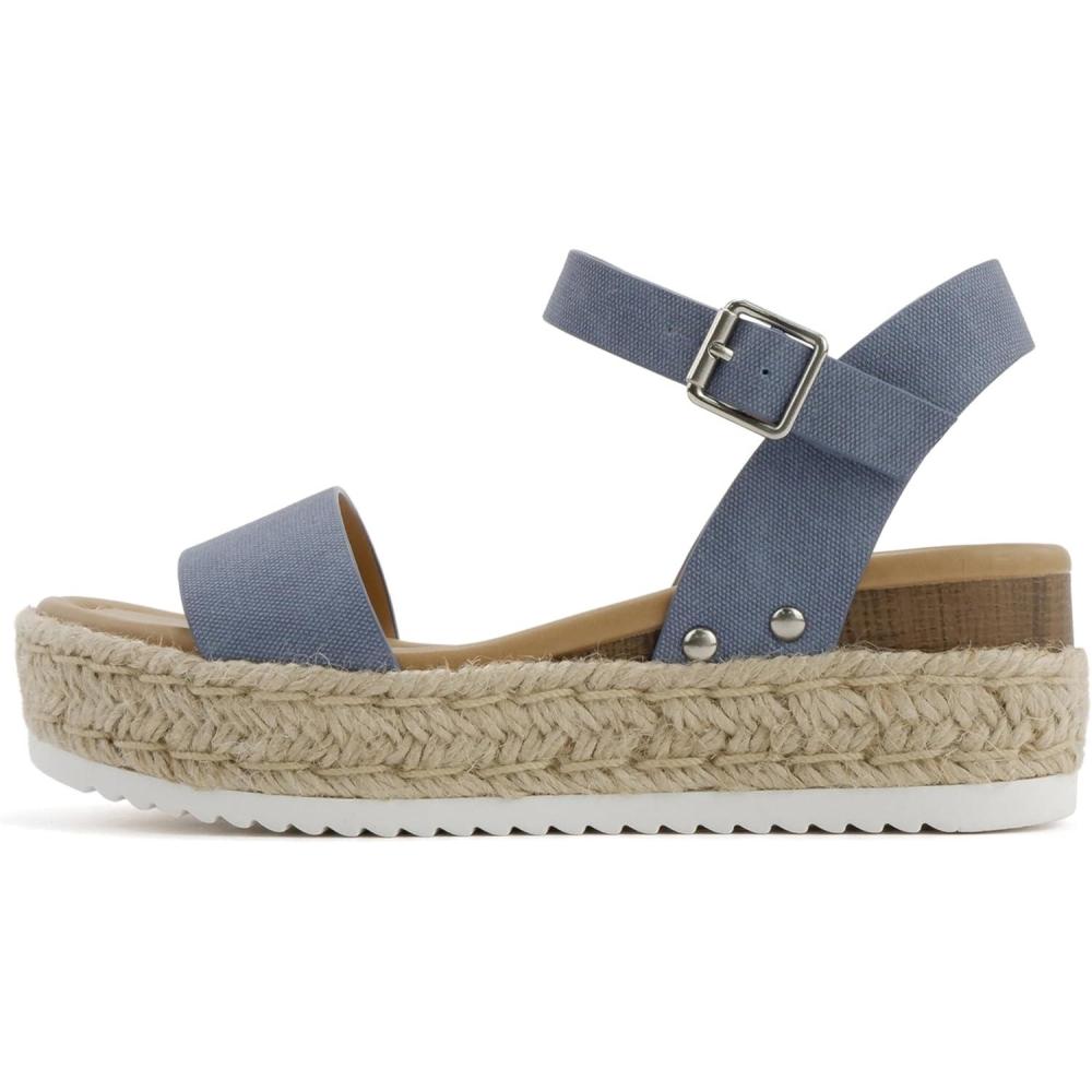 imageSoda CLIP  Women Open Toe Ankle Strap Platform Espadrille SandalDenim Blue