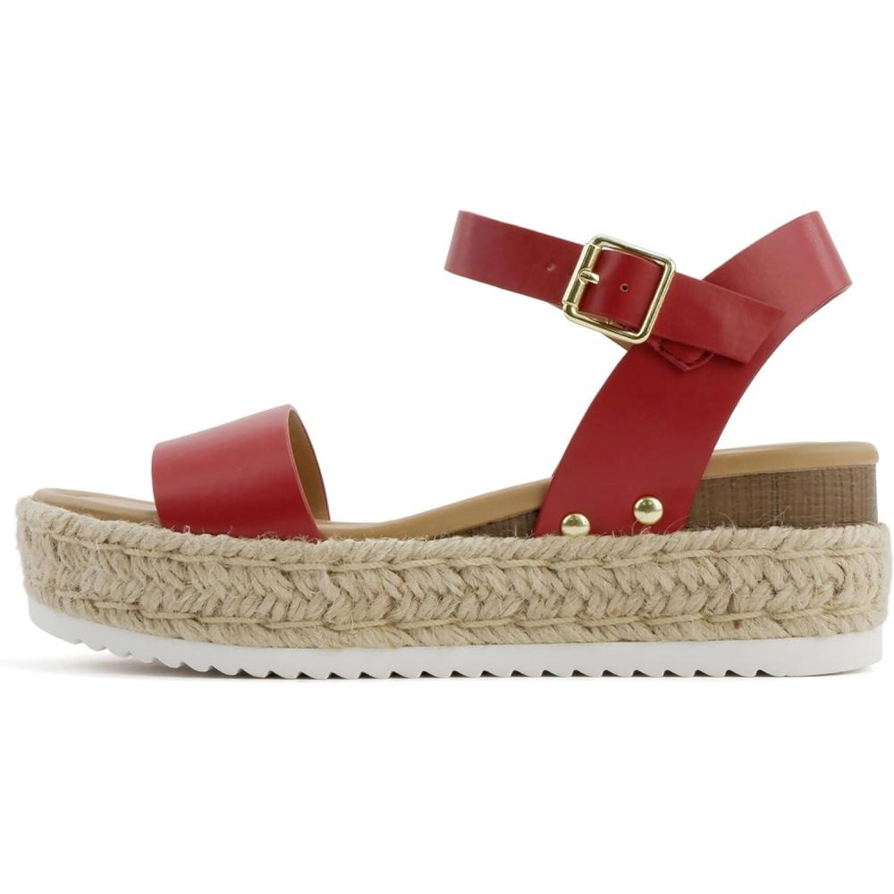 imageSoda CLIP  Women Open Toe Ankle Strap Platform Espadrille SandalRed Pu