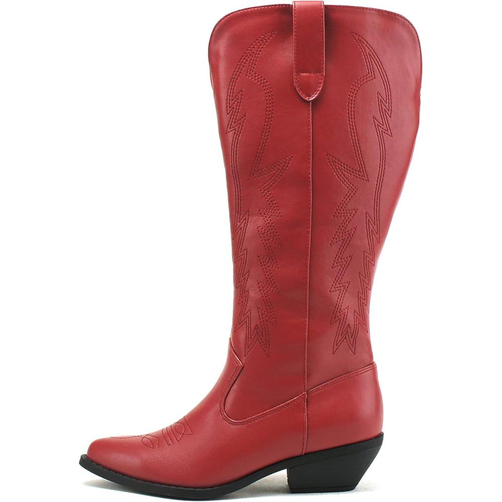imageSoda COWBOY  Women Western Stitched Pointe Toe Mid Heel Tall Shaft Fashion BootsDred Pu