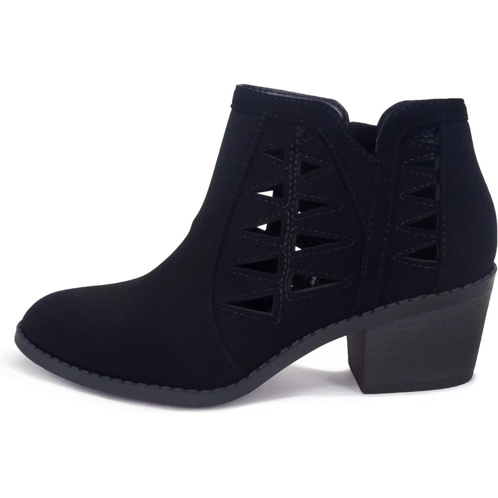 imageSoda Chance2 KidsChildrenGirls Perforated Cut Out Stacked Block Heel Ankle BootiesBlack