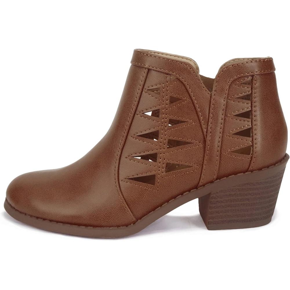 imageSoda Chance2 KidsChildrenGirls Perforated Cut Out Stacked Block Heel Ankle BootiesTan