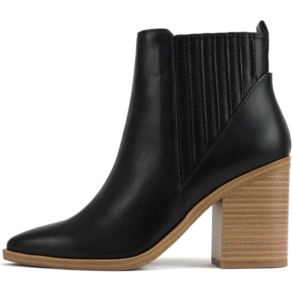 imageSoda DUVETS  Women Pointed Toe PullOn Finger Gore High Heel Ankle BootBlack Pu