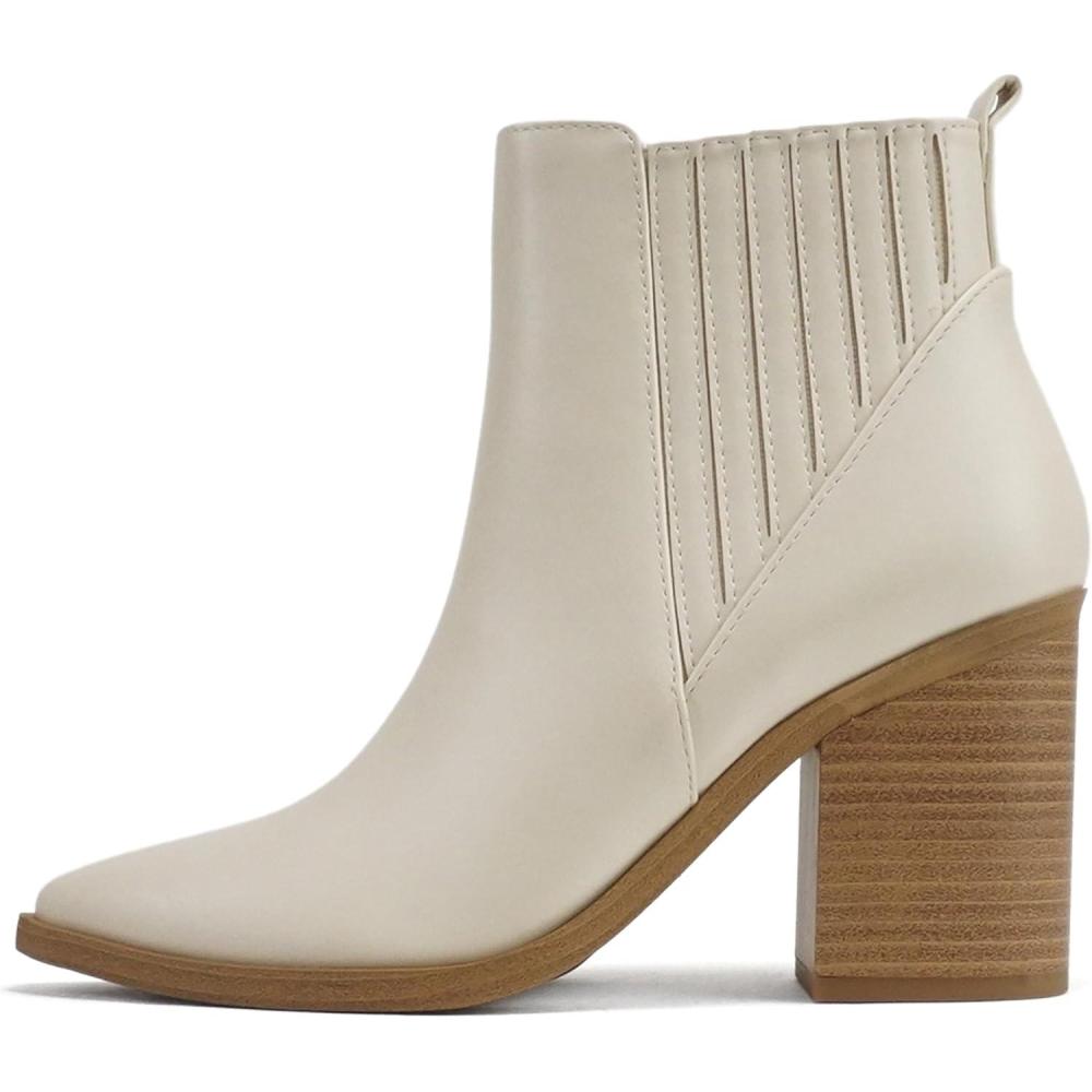 imageSoda DUVETS  Women Pointed Toe PullOn Finger Gore High Heel Ankle BootOff White Pu