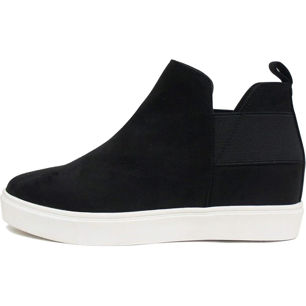 imageSoda Diana  Slip On Hidden Wedge Ankle Boot Fashion Sneaker with Elastic Gore InsetsBlack