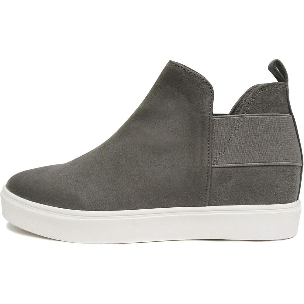 imageSoda Diana  Slip On Hidden Wedge Ankle Boot Fashion Sneaker with Elastic Gore InsetsMid Grey