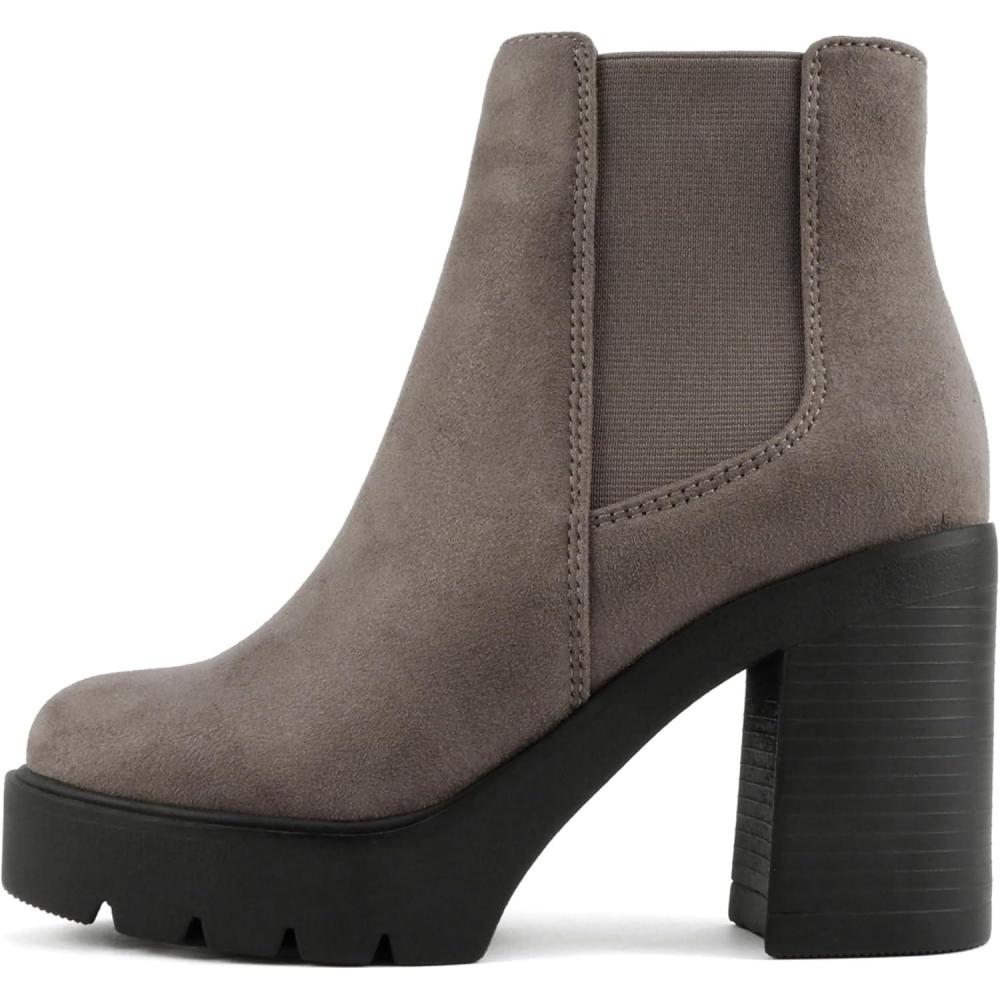 imageSoda EDITOR  Women Lug Sole High Heel Chelsea Fashion Ankle Boot wDouble Elastic GoreCharcoal Imit Suede