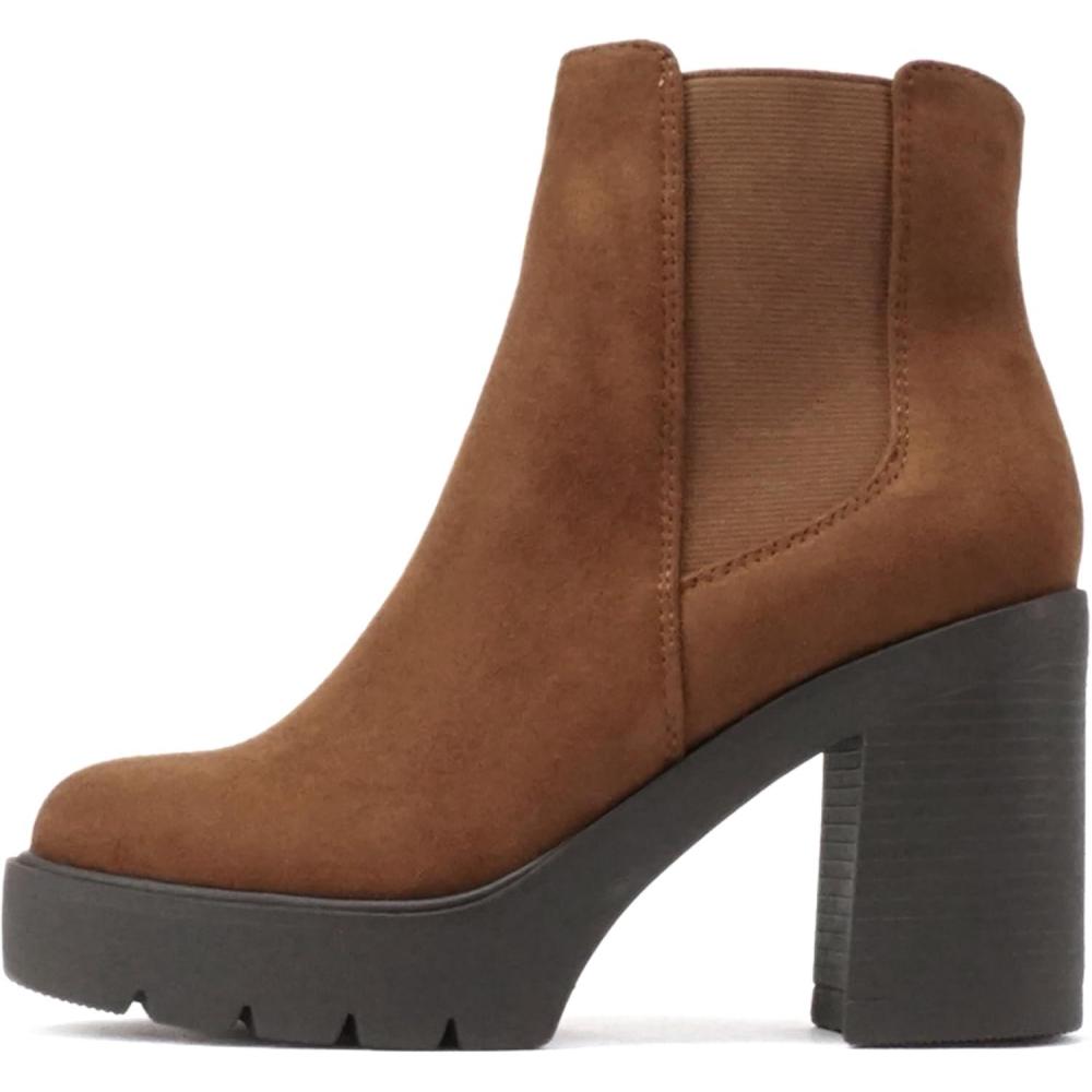 imageSoda EDITOR  Women Lug Sole High Heel Chelsea Fashion Ankle Boot wDouble Elastic GoreChestnut Imit Suede