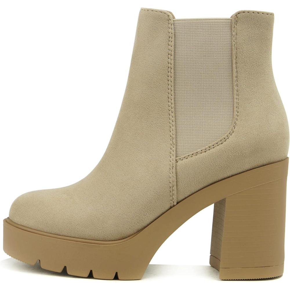 imageSoda EDITOR  Women Lug Sole High Heel Chelsea Fashion Ankle Boot wDouble Elastic GoreLwheat Imit Suede