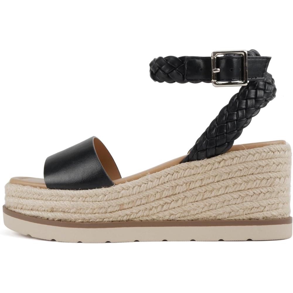 imageSoda Emaline  Women Square Toe Single Band Espadrille Wedge Sandal with Braided Ankle StrapBlack Pu